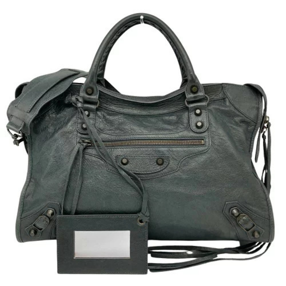 Balenciaga The City Handbag Leather Green Gray Shoulder Strap Mirror